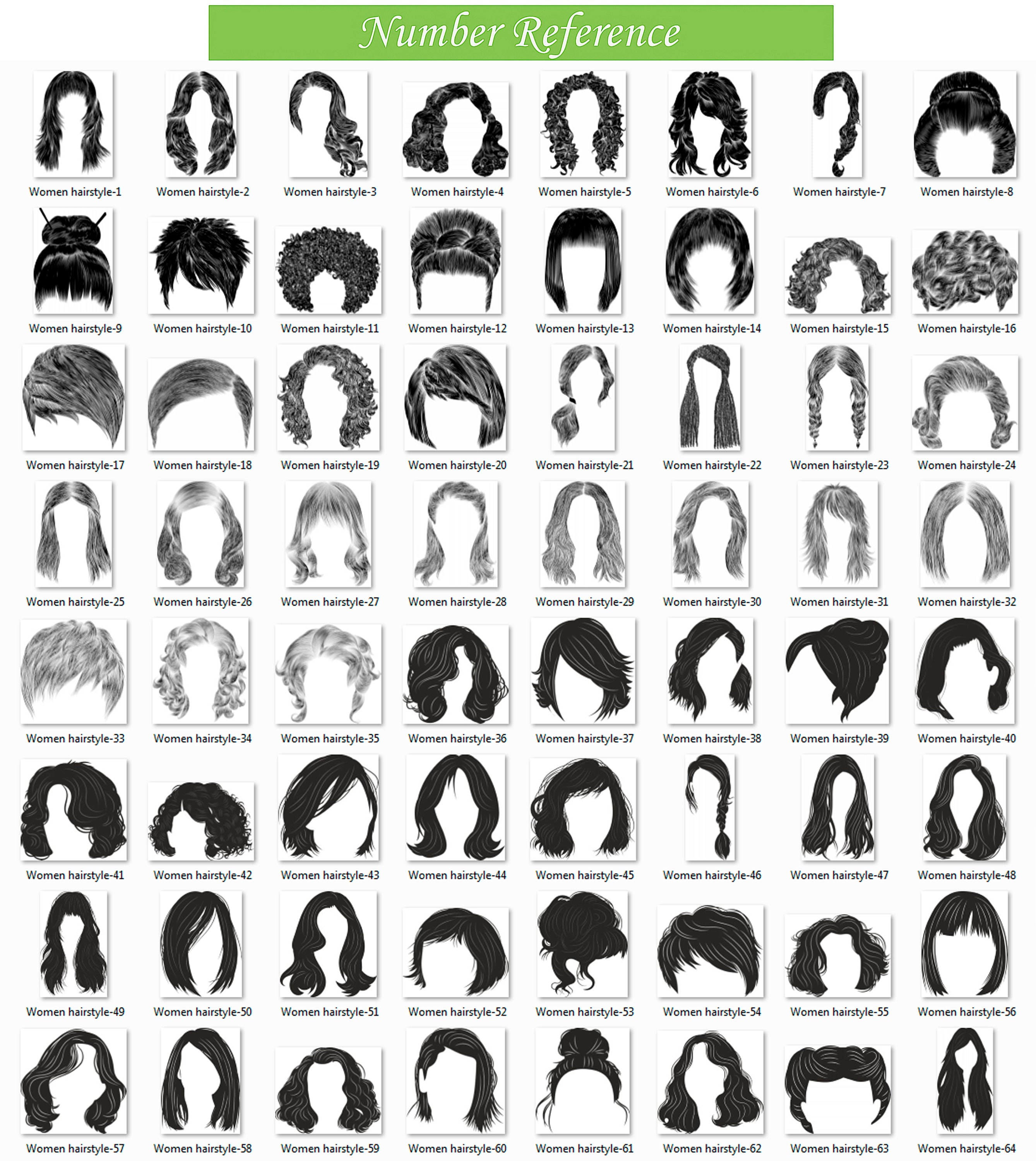 Women hairstyle clipart pack SVG ai PNG cdr eps DXF Lady hair | Etsy