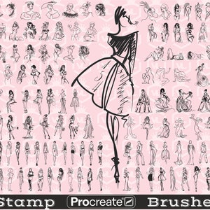 154 pinceles para sellos de siluetas de mujeres para Procreate, sellos para contornos de mujeres para Procreate, juego de pinceles para chicas de moda para iPad, paquete de sellos para bocetos de moda