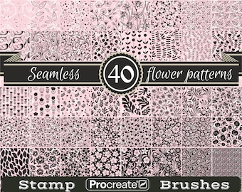 Seamless Floral Pattern Procreate Stamps, Flower Spring Pattern Procreate Stamps, Brushset for iPad with Transparent Background