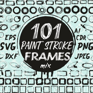 ブラシ フレーム PNG SVG クリップアート、ペイント スプラッタ フレーム、バンドル フレーム ベクター クリップアート、ディストレスト ブラシ ストローク クリップアート DXF EPS クリカット カット ファイル