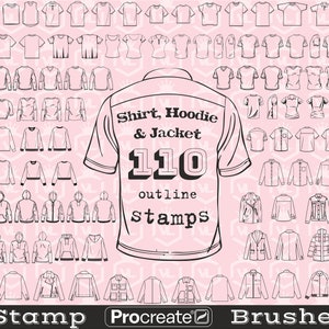 Sportswear Clothing Procreate Stamp Brushes, Outline t-shirt Procreate Stamps, Hoodie brushset for iPad, Sweater stamps set