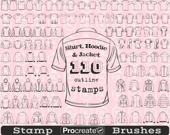 Sportkleding Kleding Procreate-stempelborstels, omtrek-T-shirt Procreate Stamps, hoodie-penselenset voor iPad, sweaterstempelset