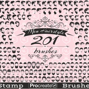 201 Men Hairstyle Procreate Stamp Brushes, Male Hair with Beard brush Procreate Stamps, Mustache Hairstyle brushset for iPad