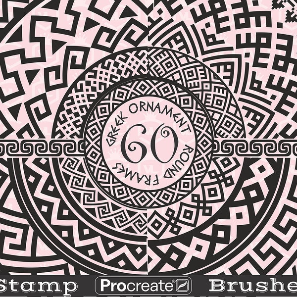 Greek Ornament Procreate Stamp Brushes, Greek Frame Procreate Stamps, Greek Key Circle Frame, Brushset for iPad