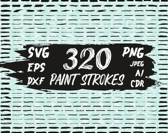 Pennellate di vernice PNG SVG clipart, schizzi di vernice, set di vettore di pennello stampabile, pennellate silhouette clip art DXF eps file di taglio cricut