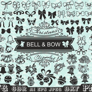 Bundle de clipart Noël noeud et cloche SVG & PNG, Jingle Bell, Silhouette noeud, Silhouette cloche, grelot de renne, fichier de coupe Cricut