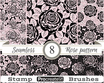 Seamless Rose Pattern Procreate Stamps, Floral Spring Pattern Procreate Stamps, Brushset for iPad with Transparent Background
