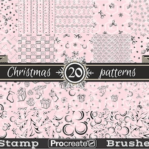 Seamless Christmas Procreate Pattern Stamps, Winter Holiday Pattern Procreate Stamps, Brushset for iPad with Transparent Background