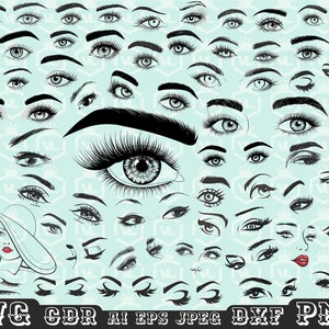 Frauen Augen Clipart-Pack SVG DXF PNG, Augenbrauen svg, Makeup svg, Wimpern Mädchen svg, Augen Kontur, transparenter Hintergrund, Cricut, Cut-Datei