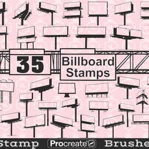 Umriss Werbeschild Procreate Stempel-Bürsten, Landstraße Werbeschild Design Procreate Stempel, Billboard Silhouette Brushset für iPad