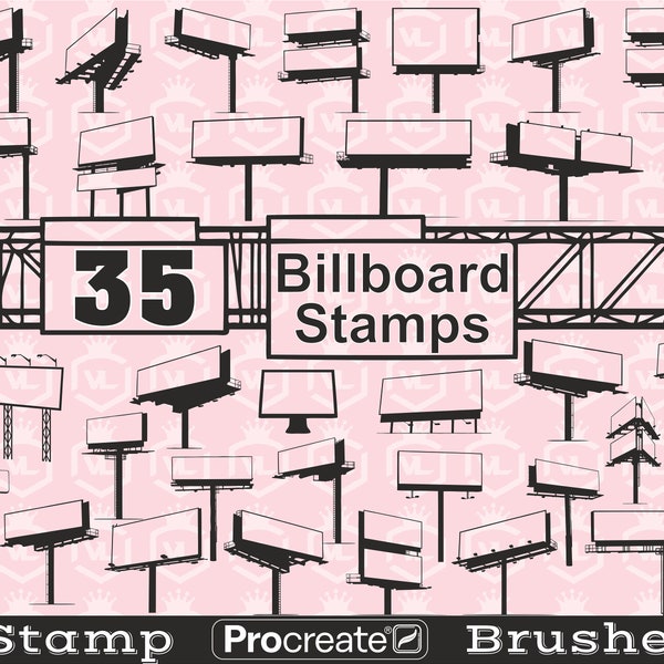 Outline Billboard Procreate Stamp Brushes, Highway Advertising Sign Design Procreate Stamps, Billboard Silhouette Brushset for iPad