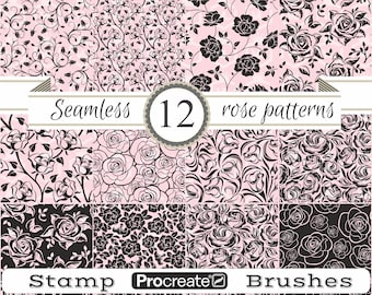 Seamless Rose Pattern Procreate Stamps, Floral Spring Pattern Procreate Stamps, Brushset for iPad with Transparent Background