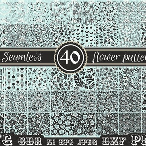 Svg sans couture de motif floral, motif de fleurs pour la fabrication de cartes, silhouette de motif occidental, motif vectoriel sans fin, arrière-plan transparent, PNG