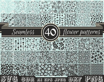 Seamless floral pattern svg, Flower pattern for cardmaking, Western pattern silhouette, Endless Vector pattern, Transparent Background, PNG
