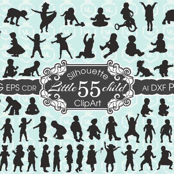 Baby ClipArt Bundle svg, Child silhouette svg, Cute Newborn Baby, Baby shower design, PNG DXF, Transparent background, Cutfile, Cricut file