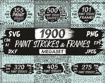 Set of 1900 Paint Strokes and Frames clipart, Brush design, Paint Splatter, Bundle Brushstrokes silhouette clip art DXF eps cricut cut file