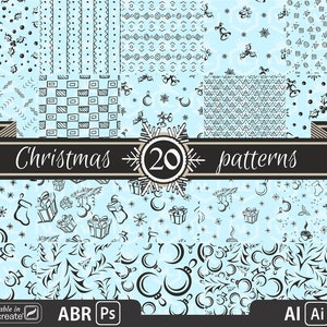 Weihnachts-Muster-Pinsel für Photoshop ( nutzbar in Procreate 5 ) und Illustrator CC, Winter-Hintergrundmuster, Ps & AI, ABR-Datei