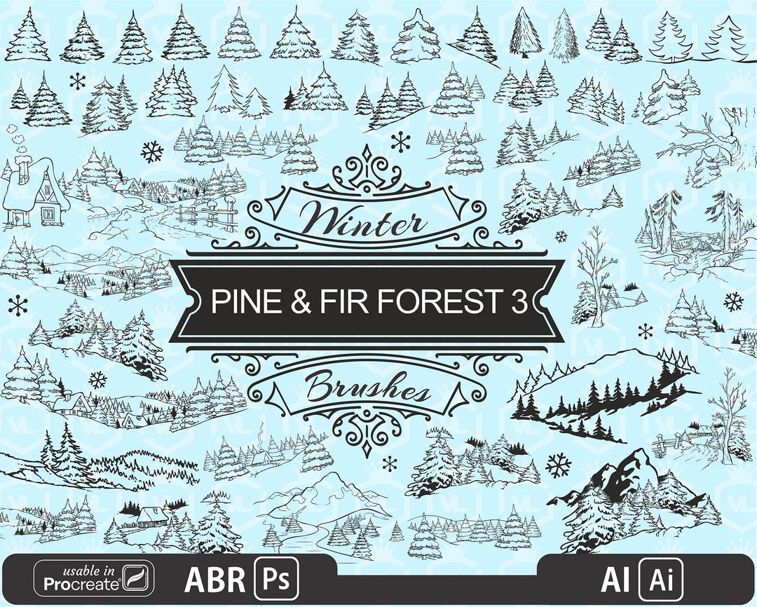 Pine & Fir Evergreen Forest Brushes for Photoshop ( Usable in Procreate ...