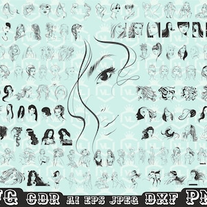 Pacchetto clipart schizzo silhouette contorno donna SVG PNG, schizzo donna, silhouette ragazza, volto donna svg, sfondo trasparente, Cricut, file di taglio