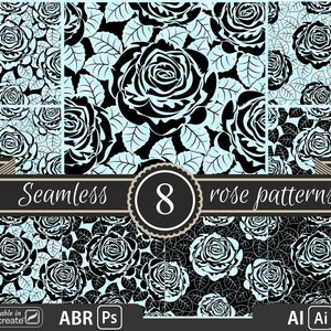 Photoshop（Procreate 5で使用可能）およびIllustrator CC用のシームレスなローズパターンブラシ、PsおよびAI用の花柄ウエスタンパターン、ABRファイル