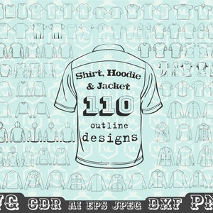 Contour vêtements T-shirt à capuche veste clipart pack SVG ai PNG cdr eps DXF T-shirt à capuche silhouette fond transparent fichier de coupe Cricut