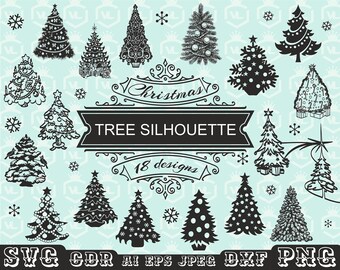 Paquete de árboles de Navidad SVG y PNG, silueta de árbol de Navidad, árbol dibujado a mano, diseño navideño, fondo transparente, archivo de corte Cricut