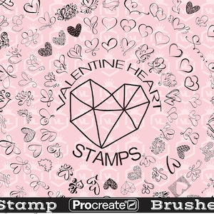 Heart Procreate Stamp Brushes, Love Procreate Stamps, Valentine&#39;s Day Brushset for iPad
