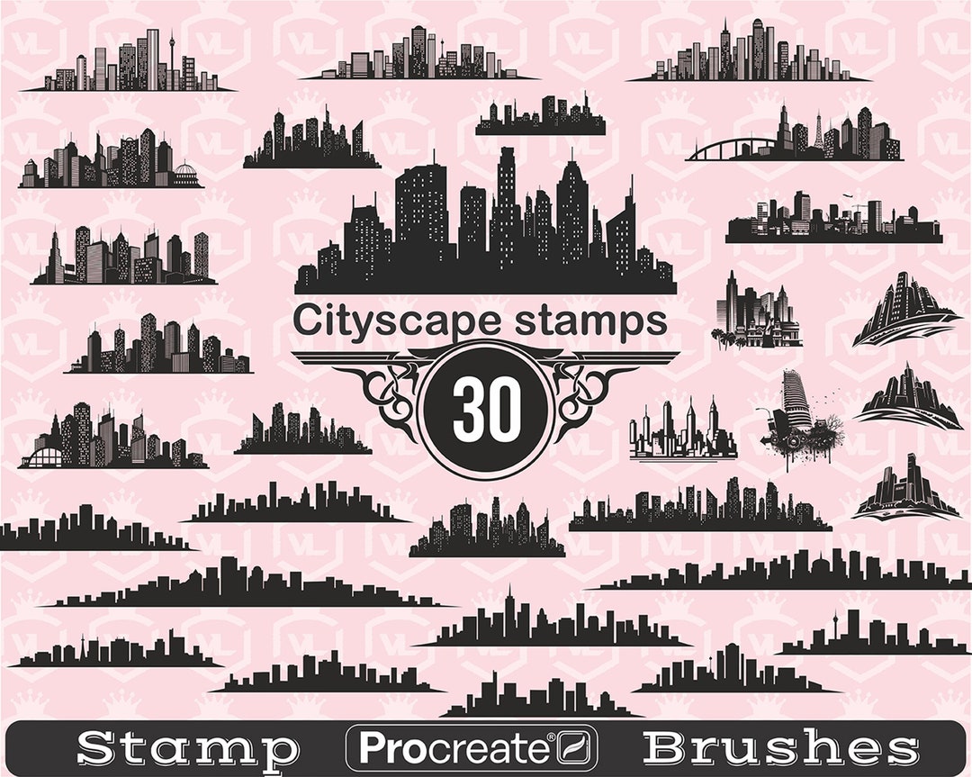 Cityscape Procreate Stamp Brushes, Skyscraper Procreate Stamps, City