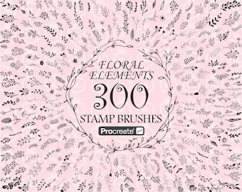 Floral Procreate Stempel, botanische Procreate Stempel, Pinselset für iPad, Blüten, Blätter und Zweige