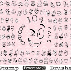 Pędzle do stempli Procreate z twarzami z kreskówek, stemple Procreate z emocjami, zestaw pędzli z zabawnymi twarzami na iPada, zestaw stempli z twarzami emoji Doodle