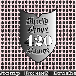 Shield shape Stamp Brushes, Blank Label Procreate, Badge & Logo Military Procreate Stamps, Viking shield Brushset for iPad
