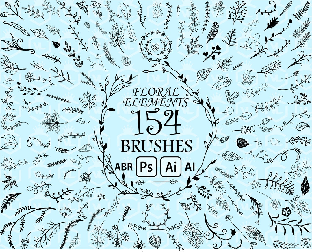 Hand Drawn Floral Elements, Brushes for Photoshop and Illustrator ...