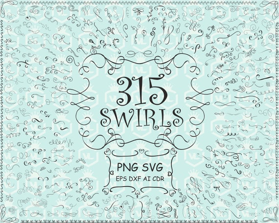 Swirl Clipart SVG PNG files with transparent background Flourishes dividers Swirl images Swirly flourishes Hand drawn clipart