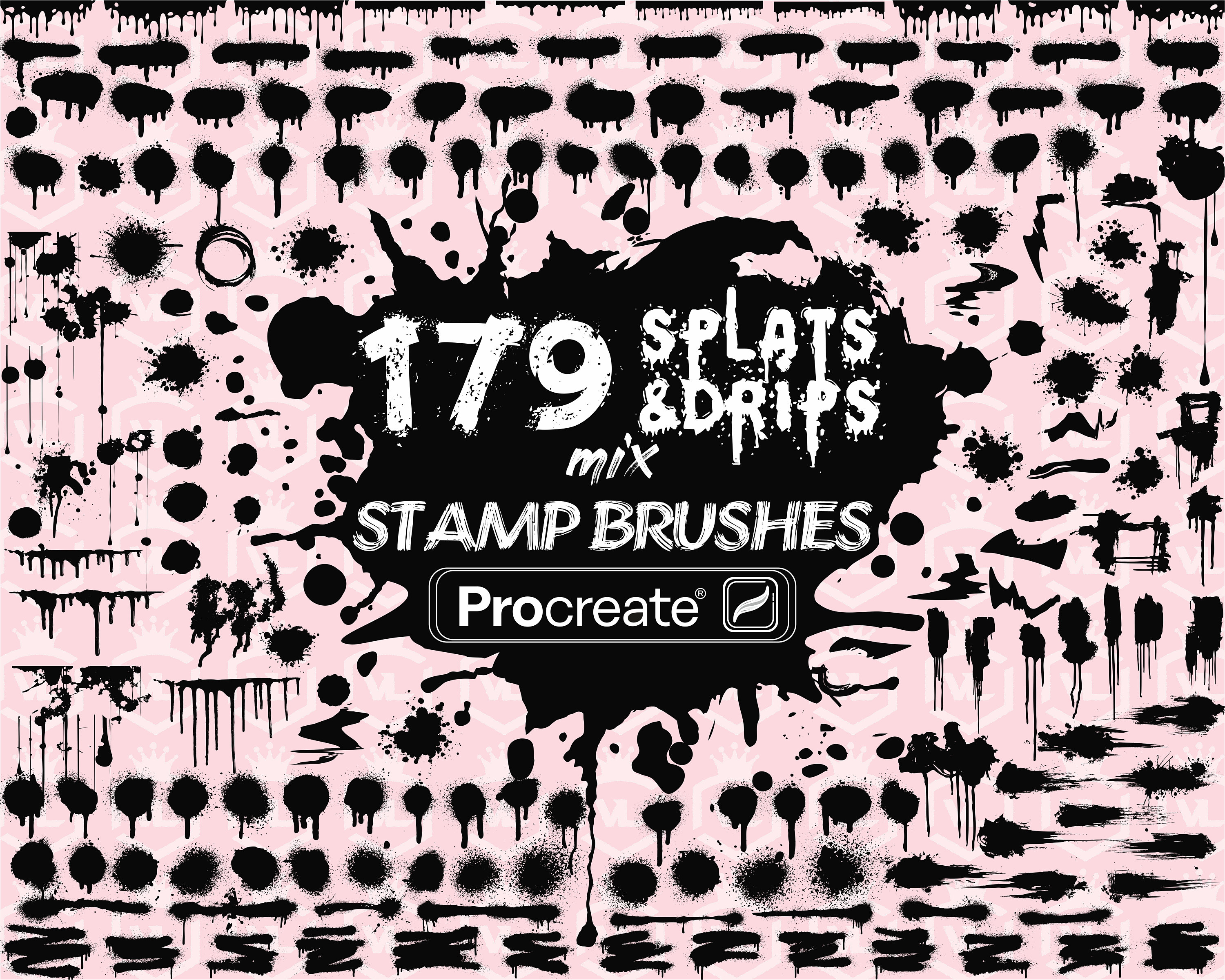 Paint Splatters & Dripping Borders Procreate Stamp Brushes – 179 Ink, Blood, Mud Splash Stamps for iPad