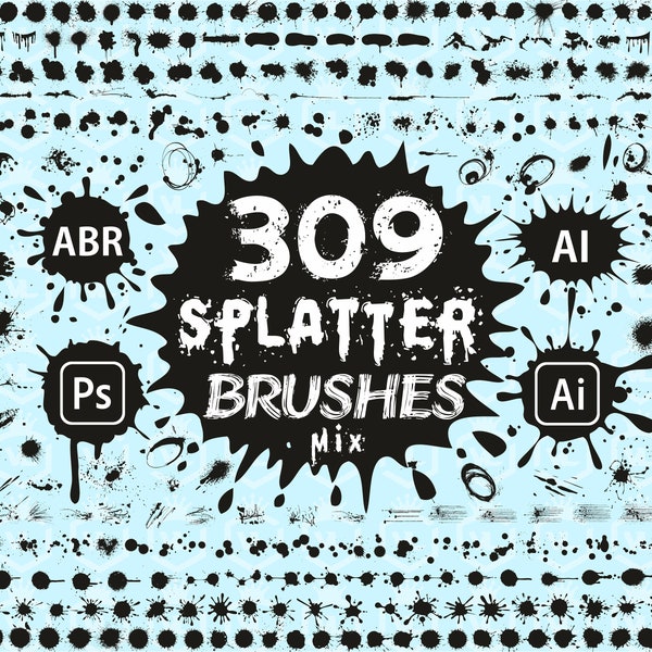 Paint Splatter, Brushes for Adobe Photoshop and Illustrator, Paint ink drips, Blood splashes, Halloween blood, Graffiti paint, Blotter spots