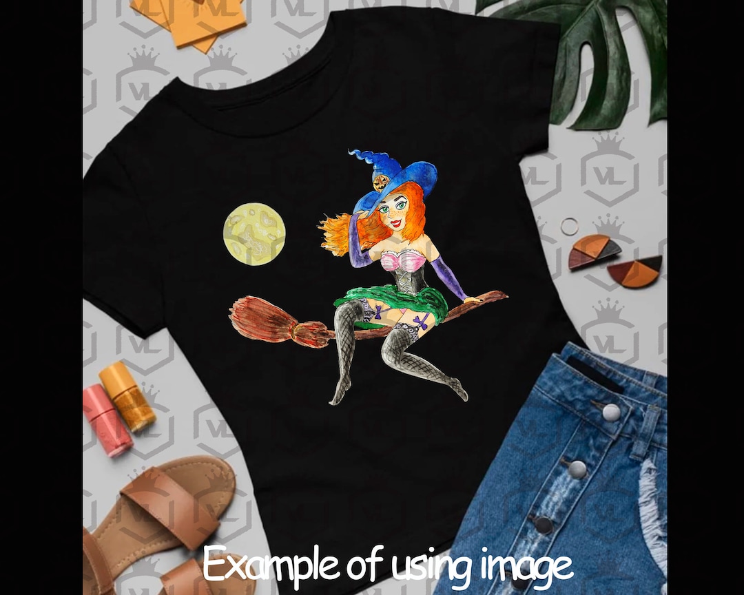 Witch on Broom PNG Halloween Printable Digital PNG Image Witch T Shirt ...
