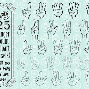 Outline finger count clipart, Doodle hand drawn cartoon hand, SVG PNG DXF, Hand silhouette, Peace Symbol Victory sign, Cutfile Cricut file