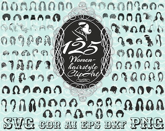 Women hairstyle clipart pack SVG ai PNG cdr eps DXF, Lady hair cut Girl hairstyle, Hair silhouette, Transparent background, Cricut, Cut file