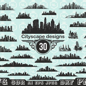 Skyline della grande città, Silhouette del paesaggio urbano ClipArt, SVG PNG, Grattacielo vettoriale, Città panoramica, Sfondo trasparente, Cutfile, File Cricut