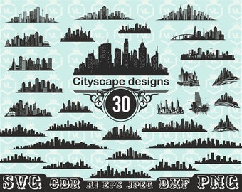 Big City Skyline, Cityscape Silhouette ClipArt, SVG PNG, Vector Skyscraper, Panoramic City, Transparent background, Cutfile, Cricut file