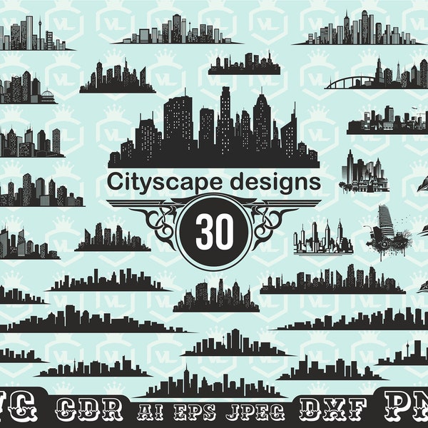 Big City Skyline, Cityscape Silhouette ClipArt, SVG PNG, Vector Skyscraper, Panoramic City, Transparent background, Cutfile, Cricut file