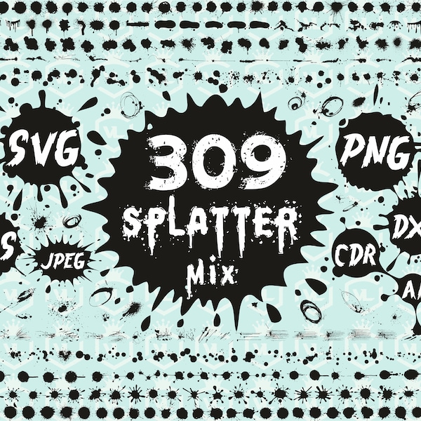 Paint Drips PNG SVG clipart, Ink Splatter, Bundle Splat Vector Clipart, Spots silhouette clip art DXF eps, Commercial use Cricut Cut files