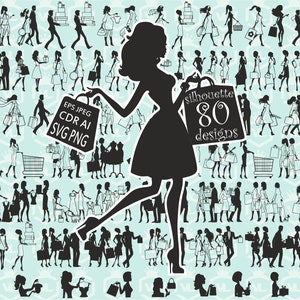 Einkaufen Menschen, Frau Mädchen Umriss Silhouette ClipArt, Hochzeit Einkaufen, Geschäft Aufkleber, SVG PNG, transparenten Hintergrund, Cutdatei, Cricut