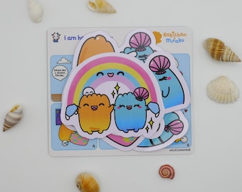 KAKI CHAN & MIRAKU the Oysters "I am here for you" anime vinyl 6 Stickers set