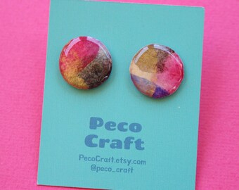 Hand Painted Art Stud Earrings, Abstract Circle Design