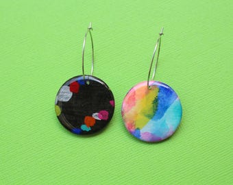 Reversible Earrings, Abstract Art Earrings, Watercolour Earrings, Hand painted Earrings, Paper Art Earrings, Unique Earrings, Hoop Earrings