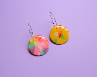 Reversible Earrings, Abstract Art Earrings, Watercolour Earrings, Hand painted Earrings, Paper Art Earrings, Unique Earrings, Hoop Earrings