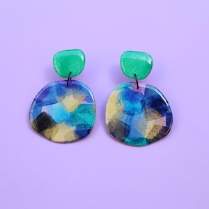 Abstract Earrings, Paper Art Earrings,  Hand painted Earrings, Unique Earrings, Abstract Art Earrings