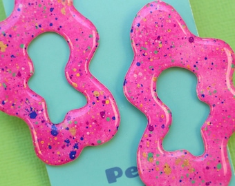 Hand-Painted Paper Wavy Hoop Earrings, Lightweight Resin Coated
