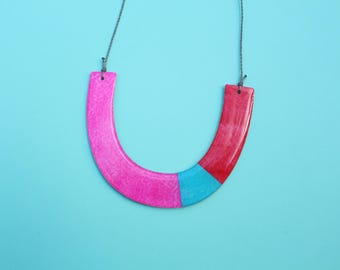 Reversible Statement Necklace, Collage Necklace, Colourful Necklace, Hand painted Necklace, Waxed Cord Necklace, Arch necklace